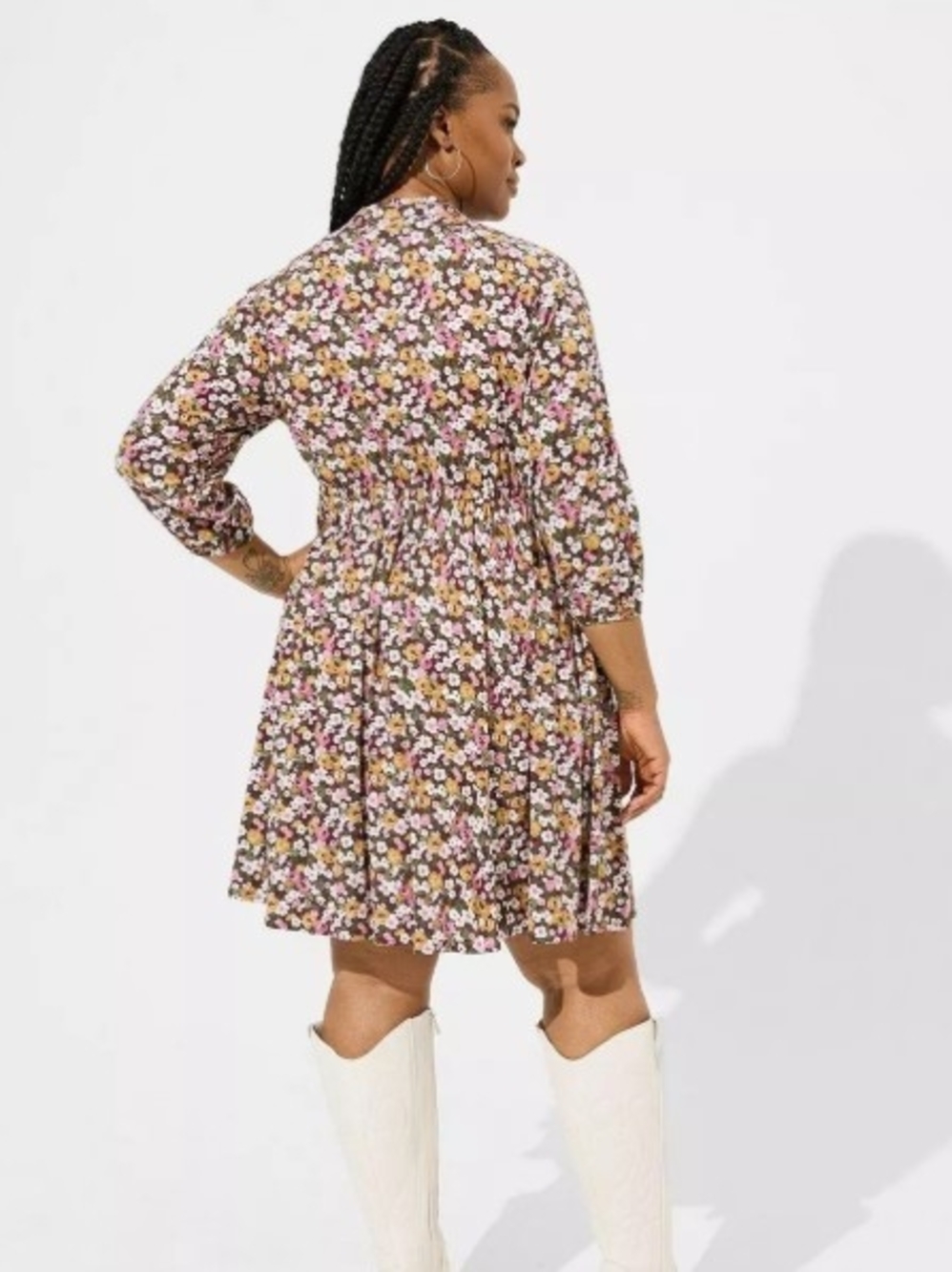 torrid Floral Ditsy Mini Dress in Burgundy, Pink, White & Sage - Picture 3 of 10